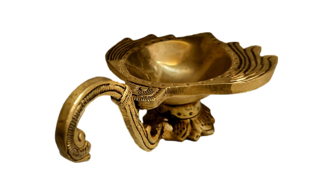 Brass Handle Lotus Diya