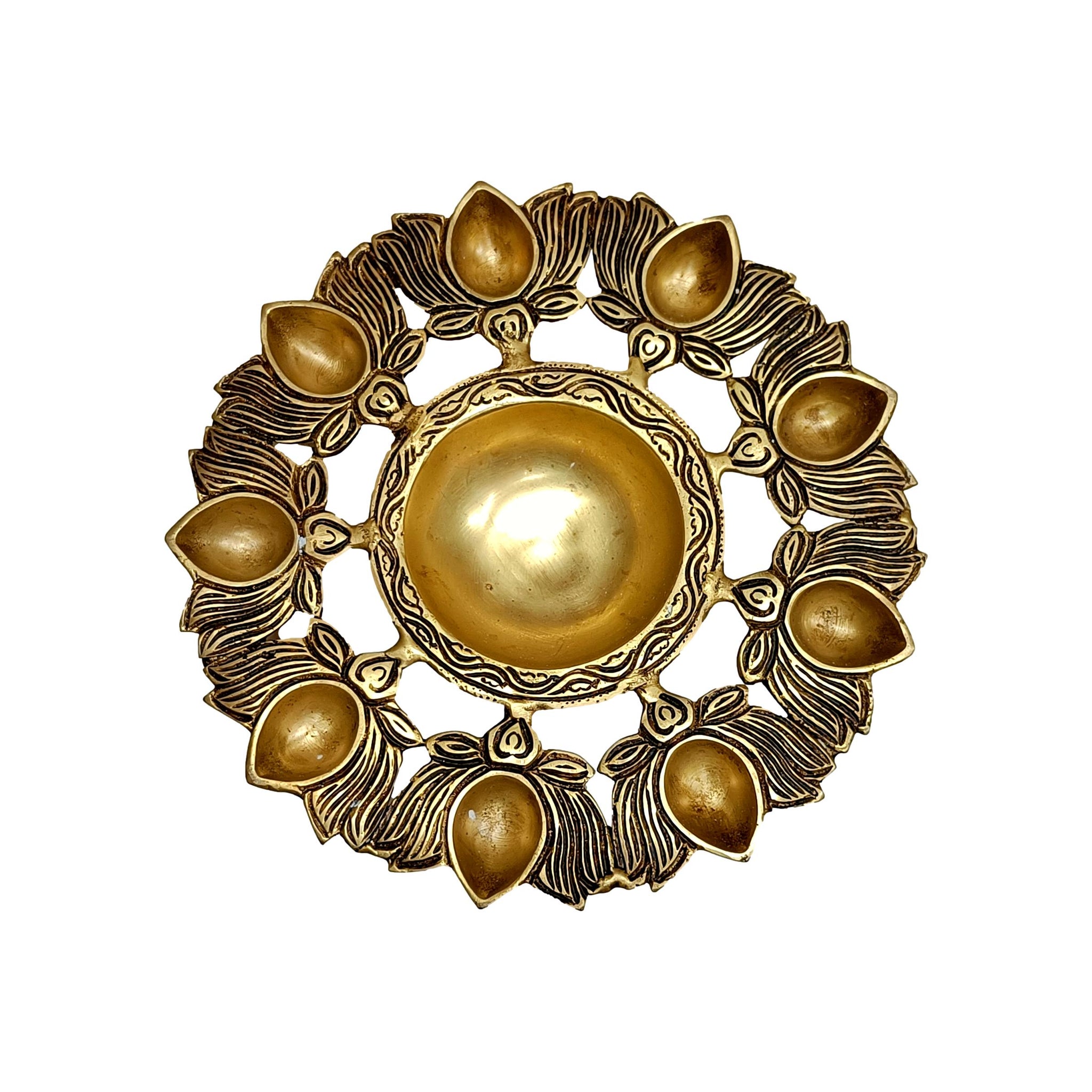 Brass Urli With Lotus Diya-8 Inches