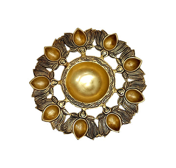 Brass Urli With Lotus Diya-8 Inches