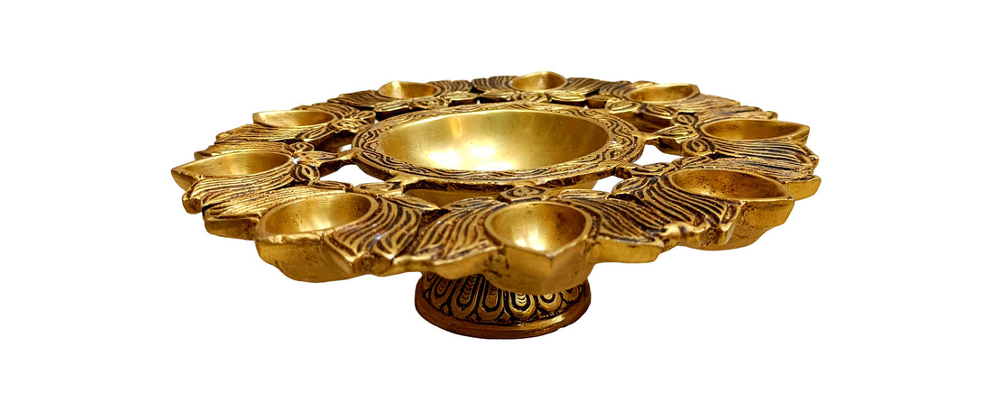 Brass Urli With Lotus Diya-8 Inches