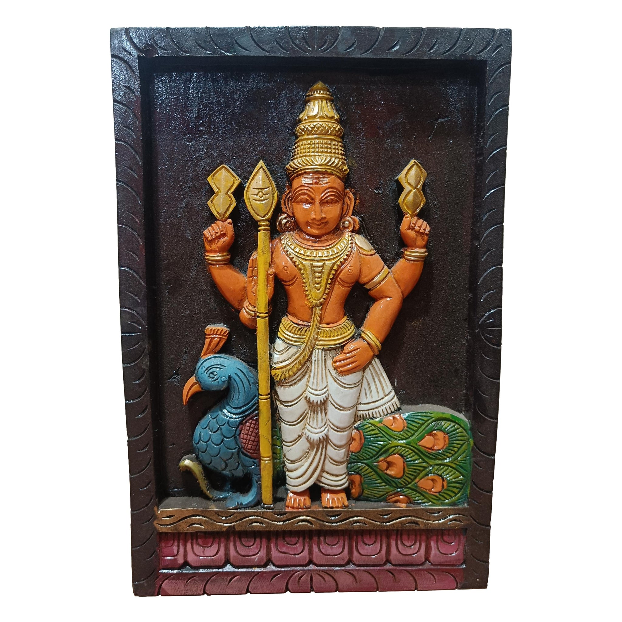 Wooden Murugan Wall Decor/Wall Hanging Multicolour