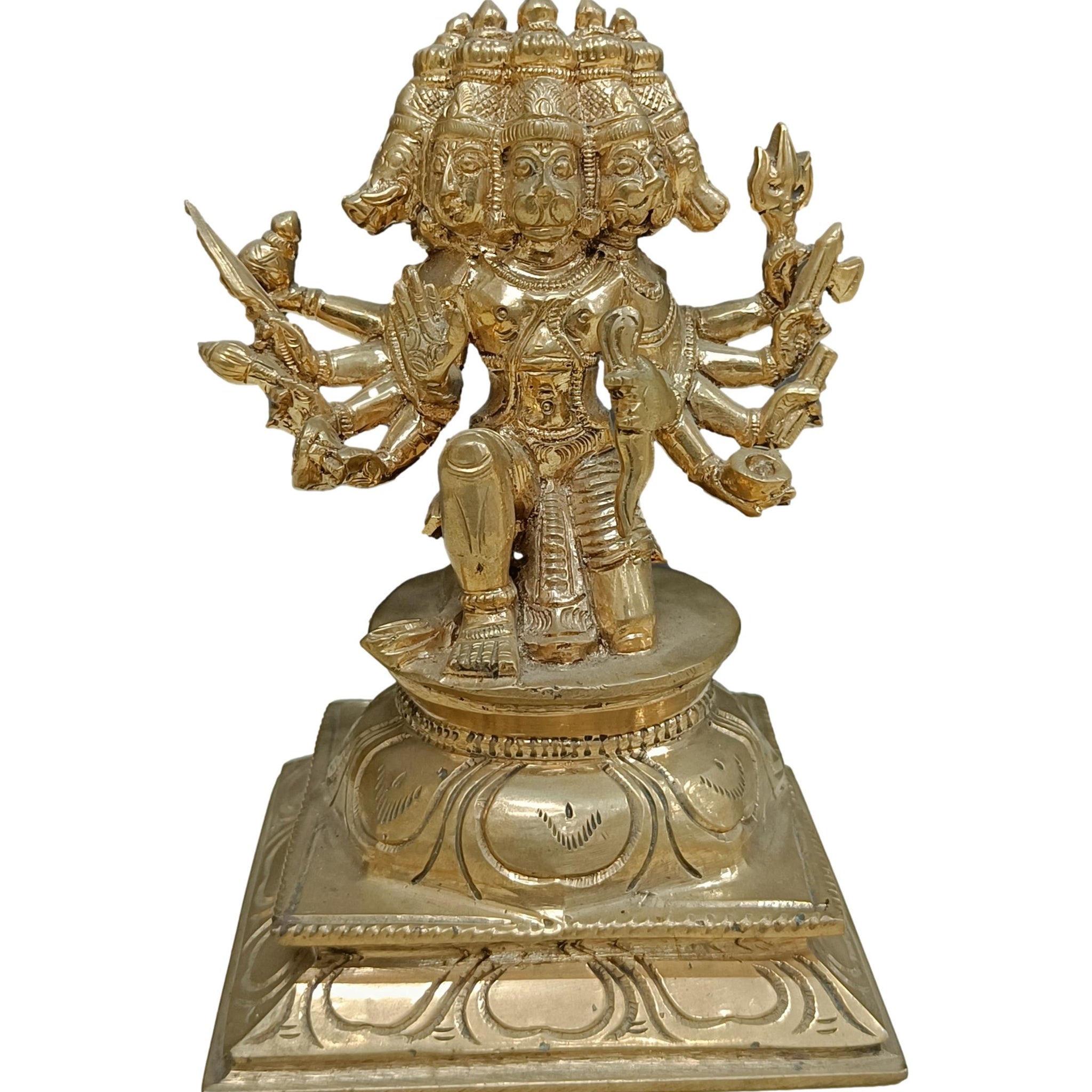 Panchalogam Five Faced Panchamuhkti Hanuman Sitting Statue-7 Inches