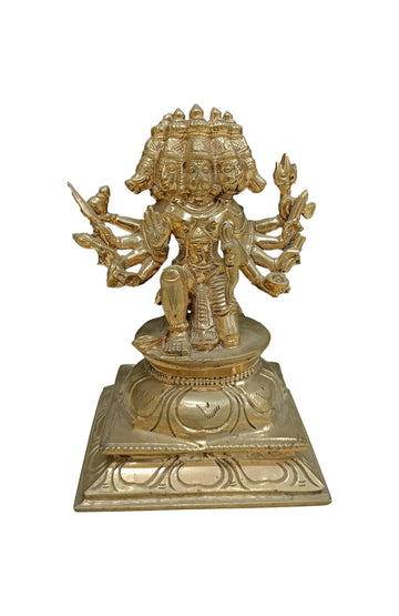 Panchalogam Five Faced Panchamuhkti Hanuman Sitting Statue-7 Inches