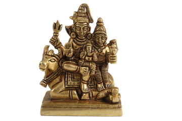 Brass Antique Shiva Parvathi with Ganesh seated on Nandi