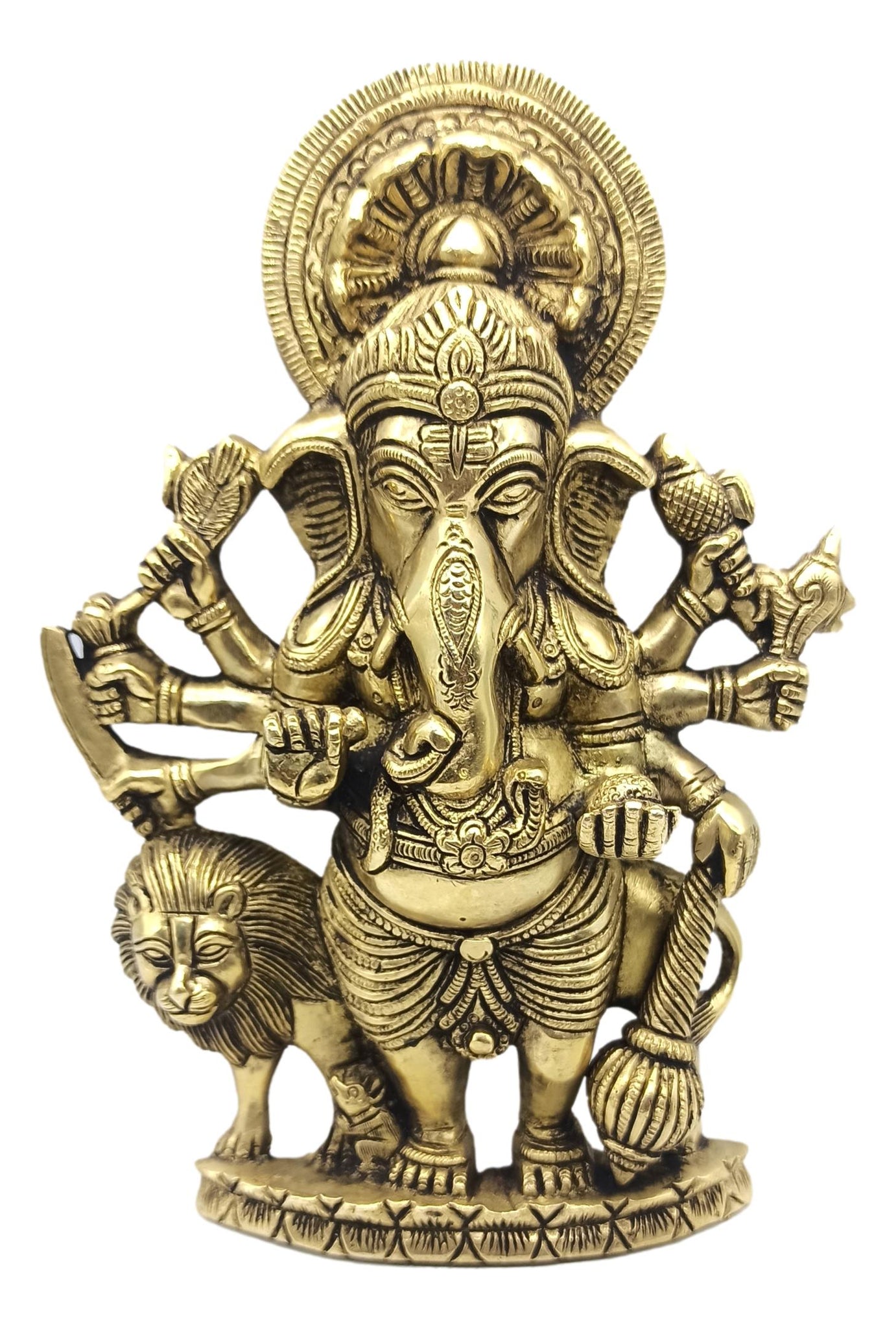 Brass Drishti Ganesh on Lion Idol | Lion Vinayaka | Lord Ganapati