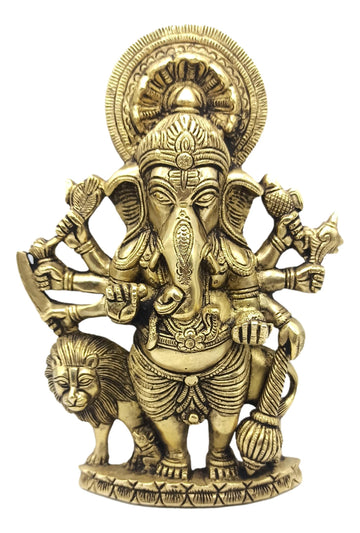 Brass Drishti Ganesh on Lion Idol | Lion Vinayaka | Lord Ganapati