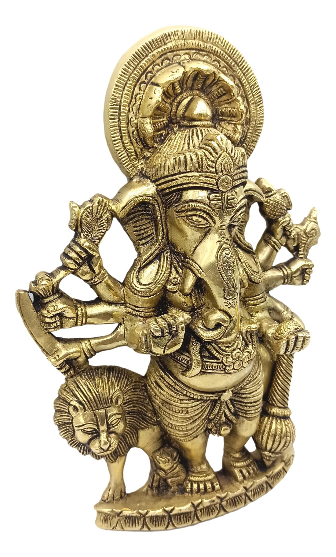 Brass Drishti Ganesh on Lion Idol | Lion Vinayaka | Lord Ganapati