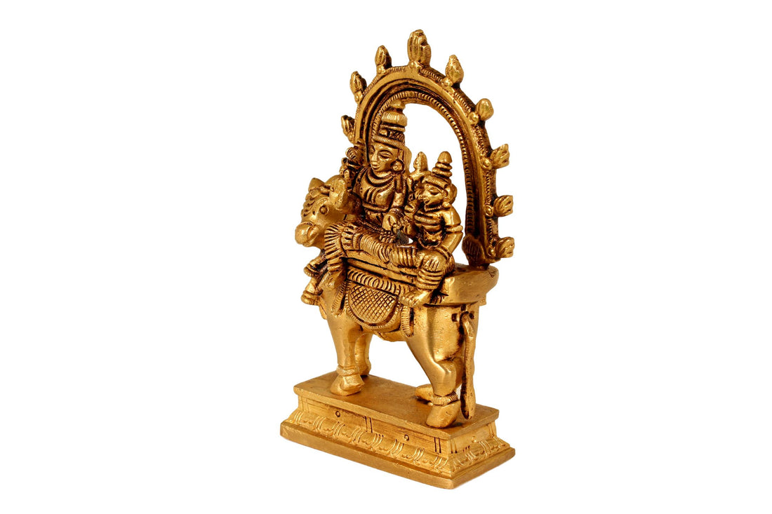 Pradosha Murthy Shiva and Parvathy Sitting On Nandhi Brass