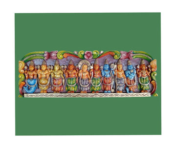Handcrafted Wooden Dashavatara Panel – Traditional Wall Décor of Lord Vishnu's Ten Incarnations with Ornate Arch-3Feet