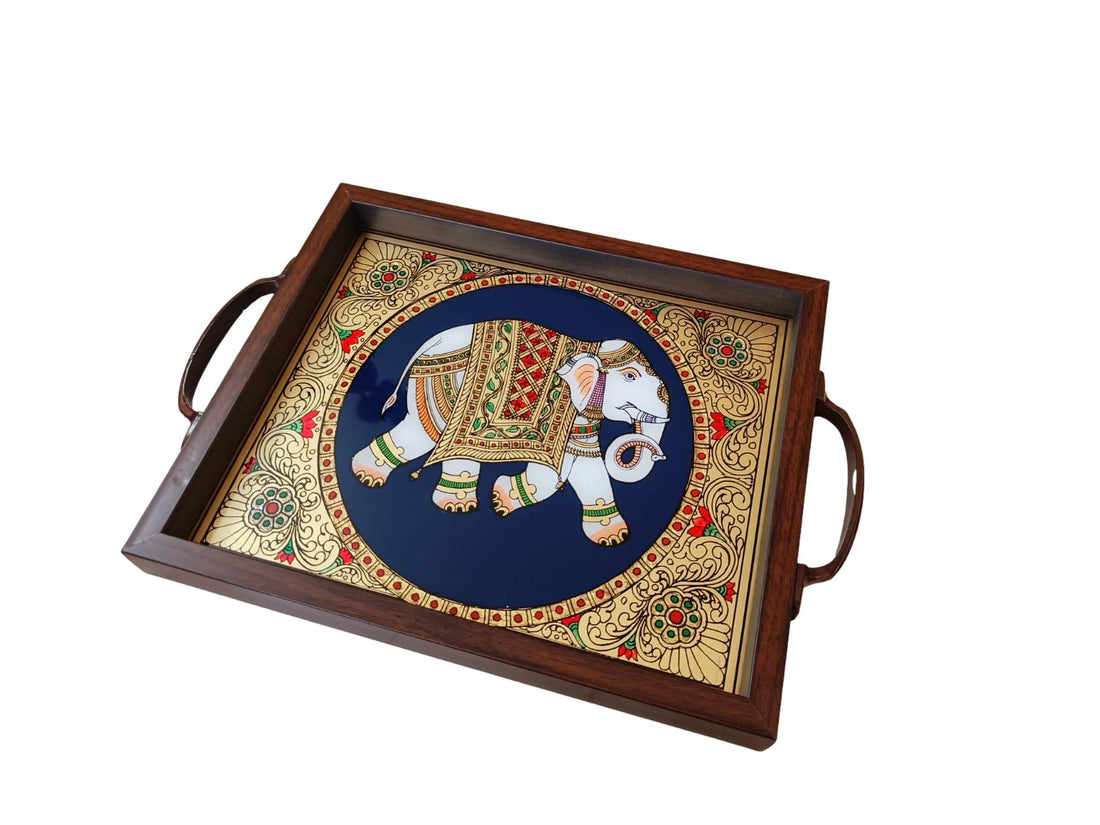 Tanjore style painting Elephant Tray