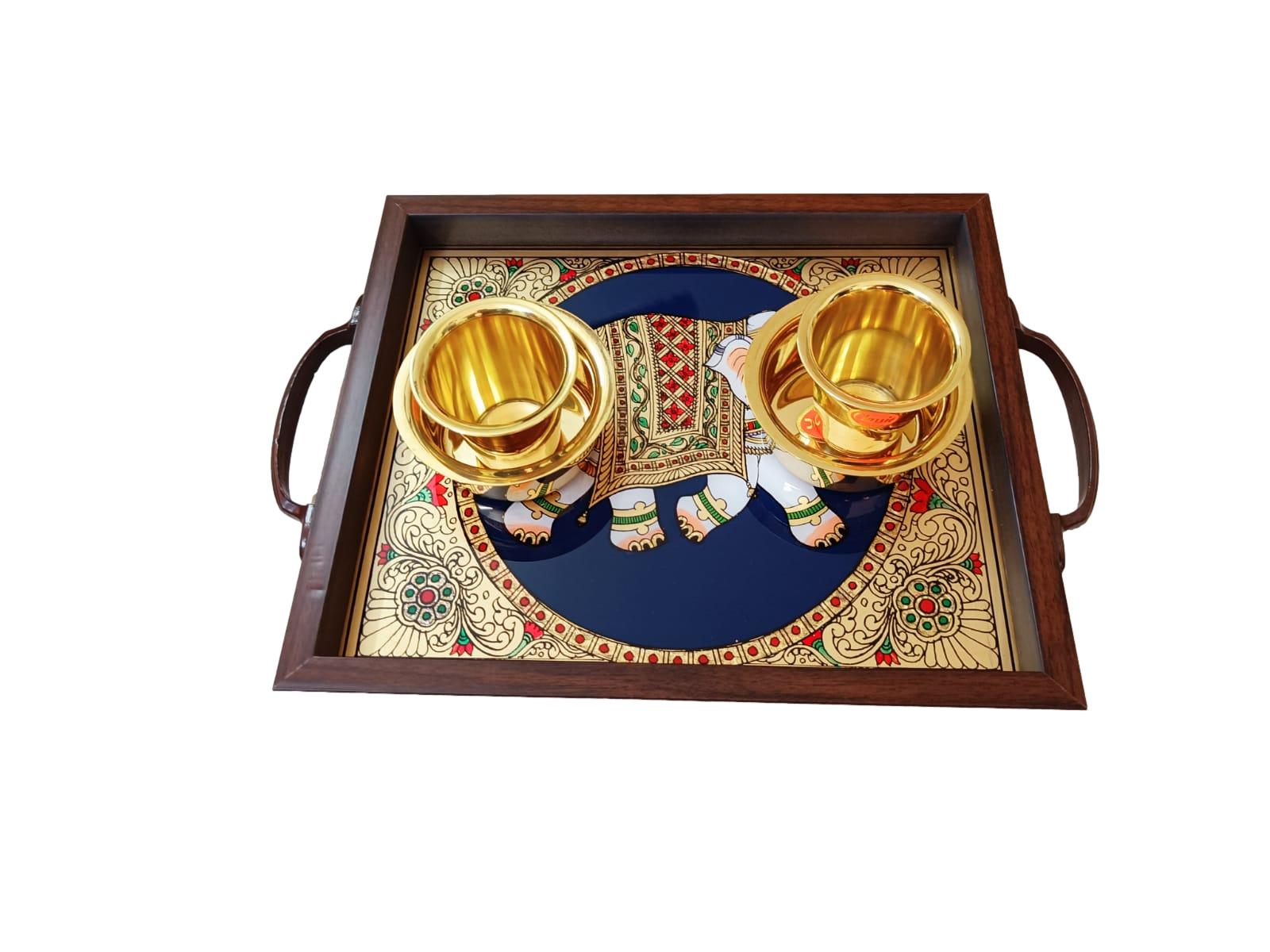 Tanjore style painting Elephant Tray