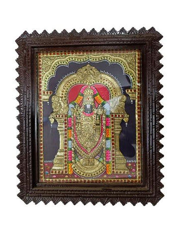 Tanjore Painting In Teak Wood Frame - Tirupathi Venkateshwara (With Frame)