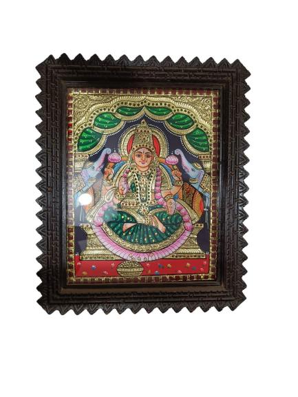 Tanjore Painting In Teak Wood Frame - Gajalakshmi (With Frame)