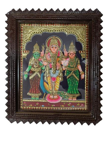 Tanjore Painting In Teak Wood Frame -Murugan Valli Deivanai (With Frame)