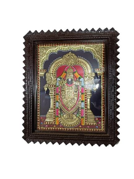 Tanjore Painting In Teak Wood Frame - Tirupathi Venkateshwara (With Frame)