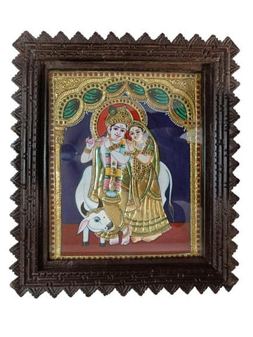 Tanjore Painting In Teakwood Frame - Radha Krishna (With Frame)