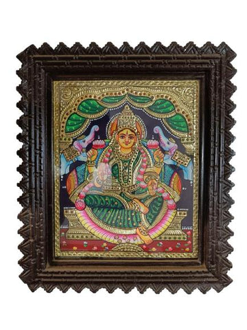 Tanjore Painting In Teakwood Frame - Sri Gajalakshmi (With Frame)