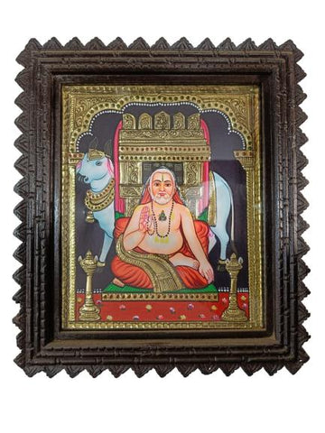 Tanjore Painting In Teakwood Frame - Raghvendra Swami (With Frame)