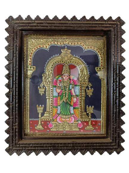 Tanjore Painting In Teakwood Frame - Madurai Meenakshi Amman (With Frame)