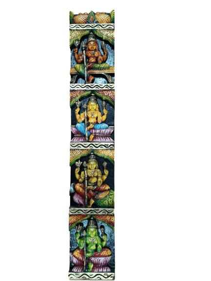 Wood Carving Ganesh And Muruga Wall Decor Multicolor