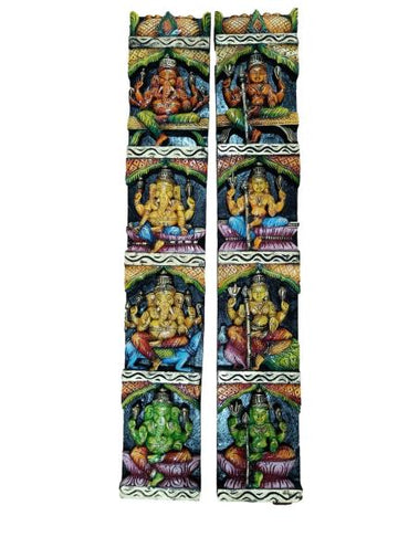 Wood Carving Ganesh And Muruga Wall Decor Multicolor