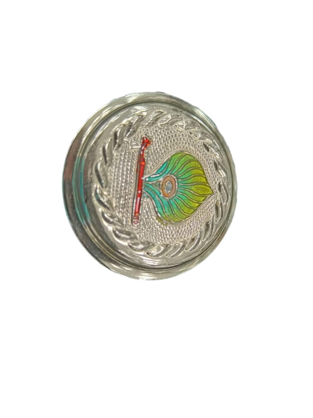 Enamel Pure Silver Kumkum Round Box - 23gm