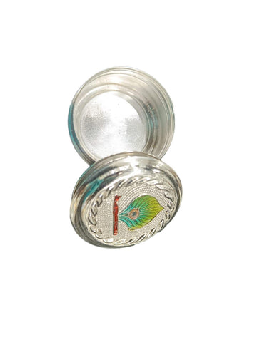 Enamel Pure Silver Kumkum Round Box - 23gm