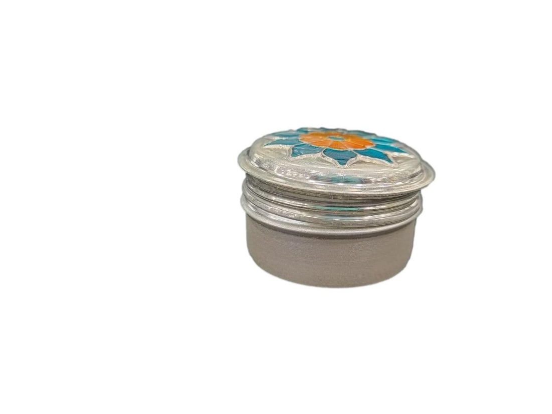 Enamel Pure Silver Kumkum Round Box - 17gm