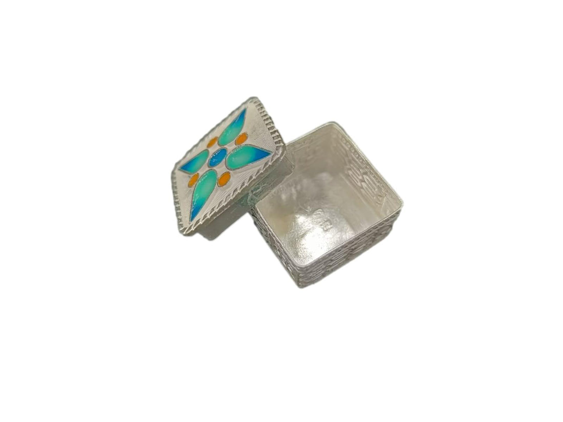 Enamel Pure Silver Kumkum Square Box