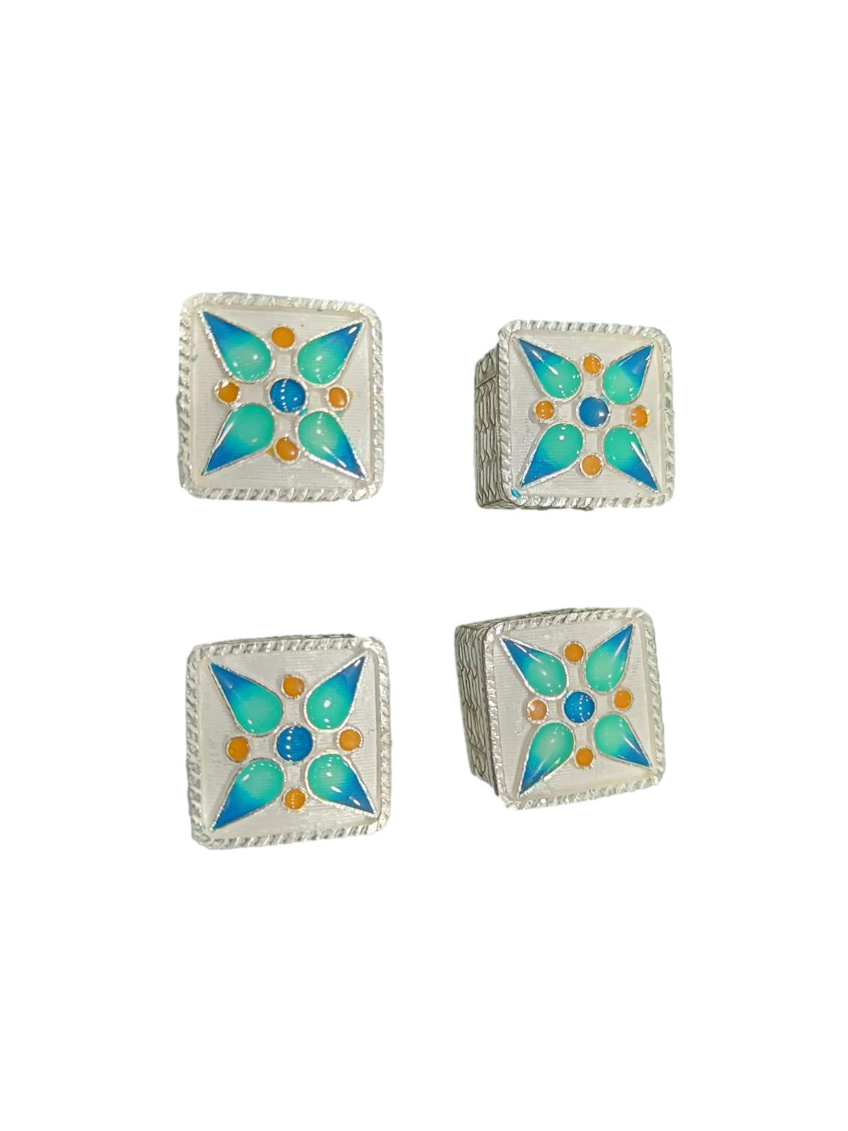 Enamel Pure Silver Kumkum Square Box