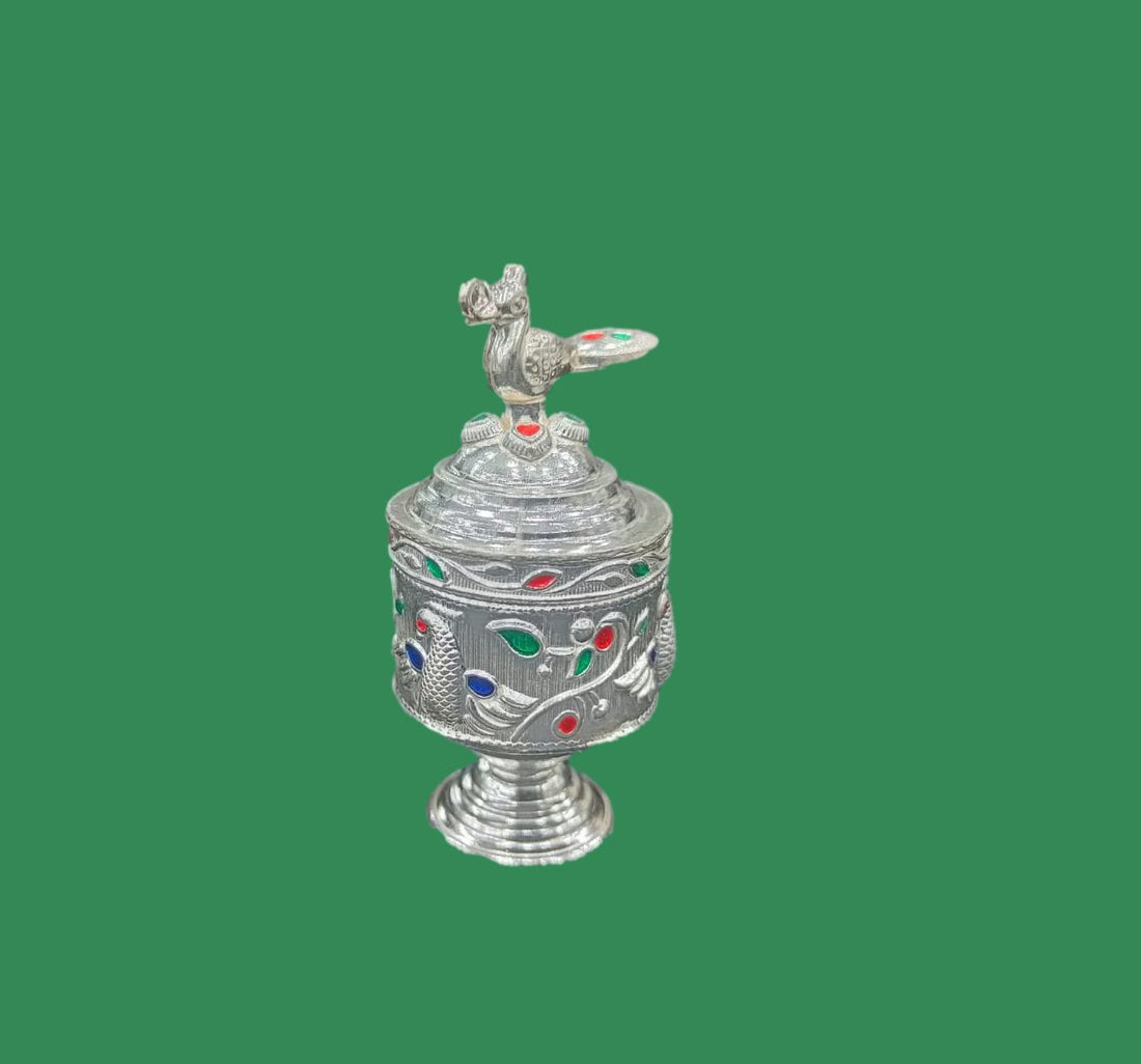 Pure Silver Kumkum Box Peacock Design-41gm