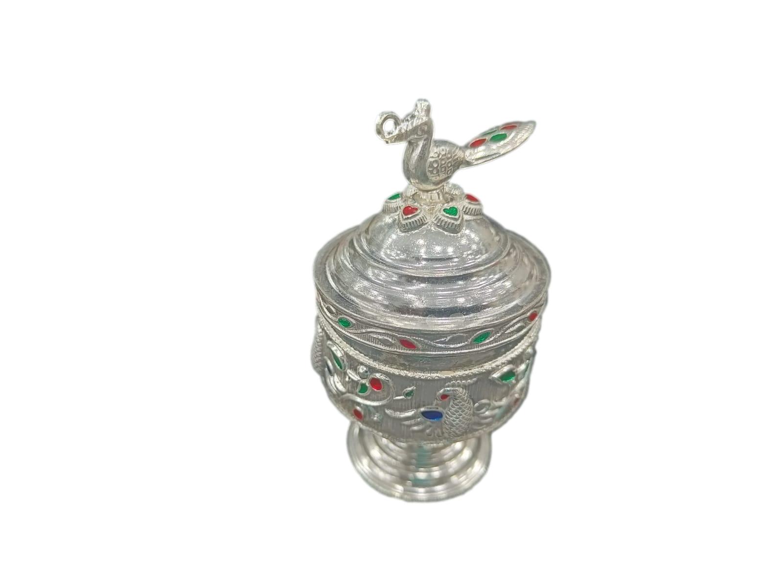 Pure Silver Kumkum Box Peacock Design-39gm