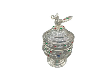 Pure Silver Kumkum Box Peacock Design-39gm