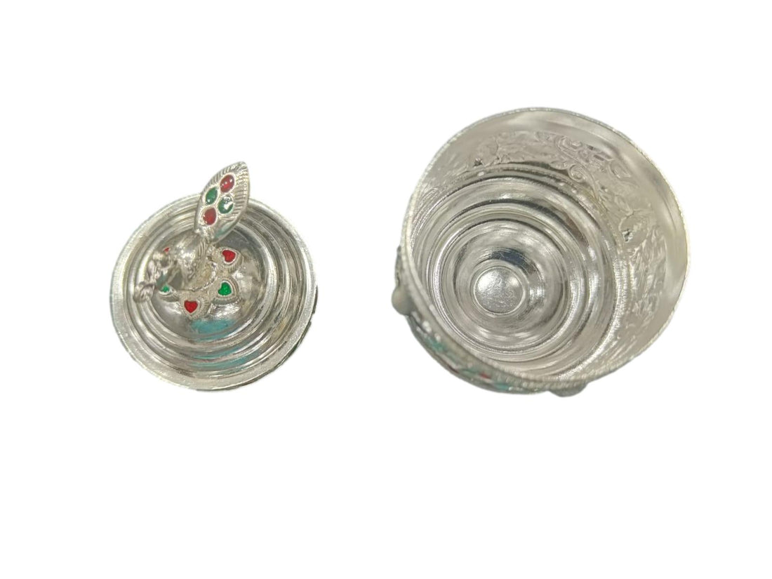 Pure Silver Kumkum Box Peacock Design-39gm