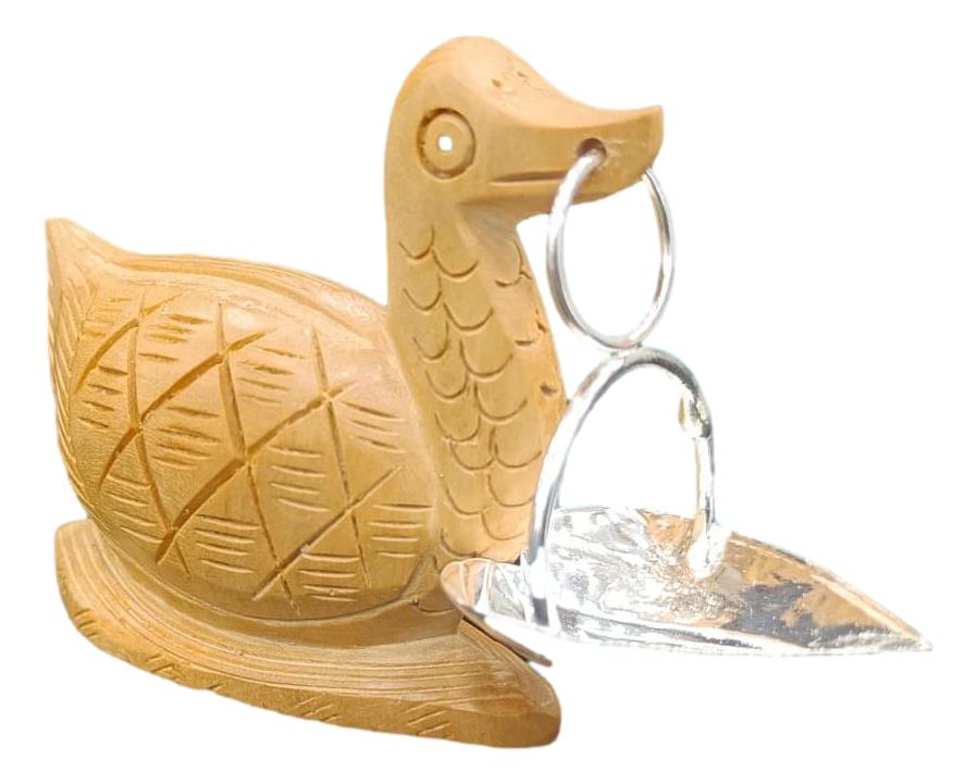 Teak Wood Duck With Pure Silver Agal Lamp Pair