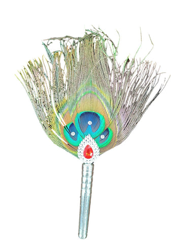 Silver Chamara With Peacock Feather