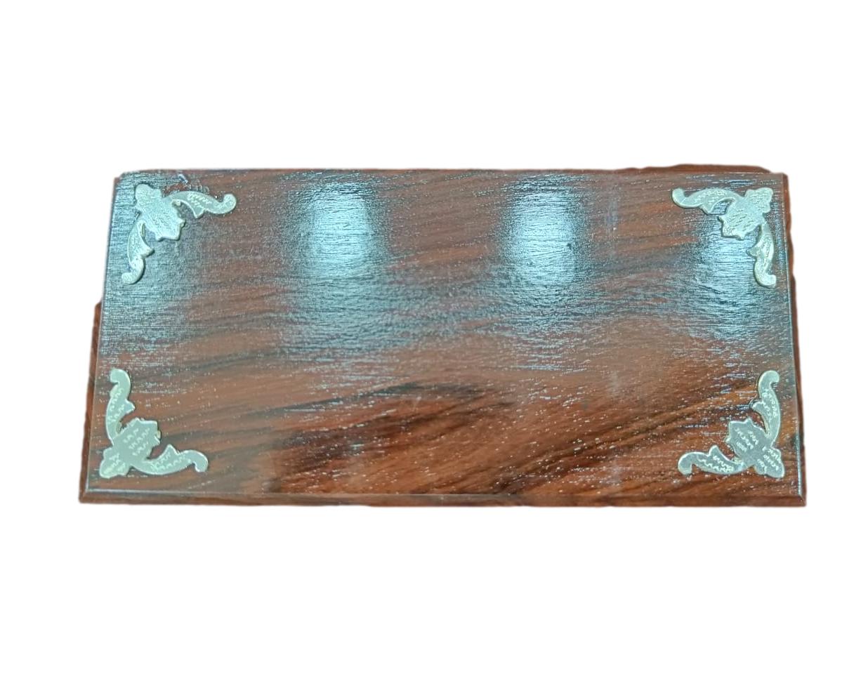 Rectangle Rose Wood With Silver Flower Design Deity Stand