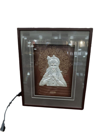 999 Silver Plating LED Light Flute Krishna Photo Frame