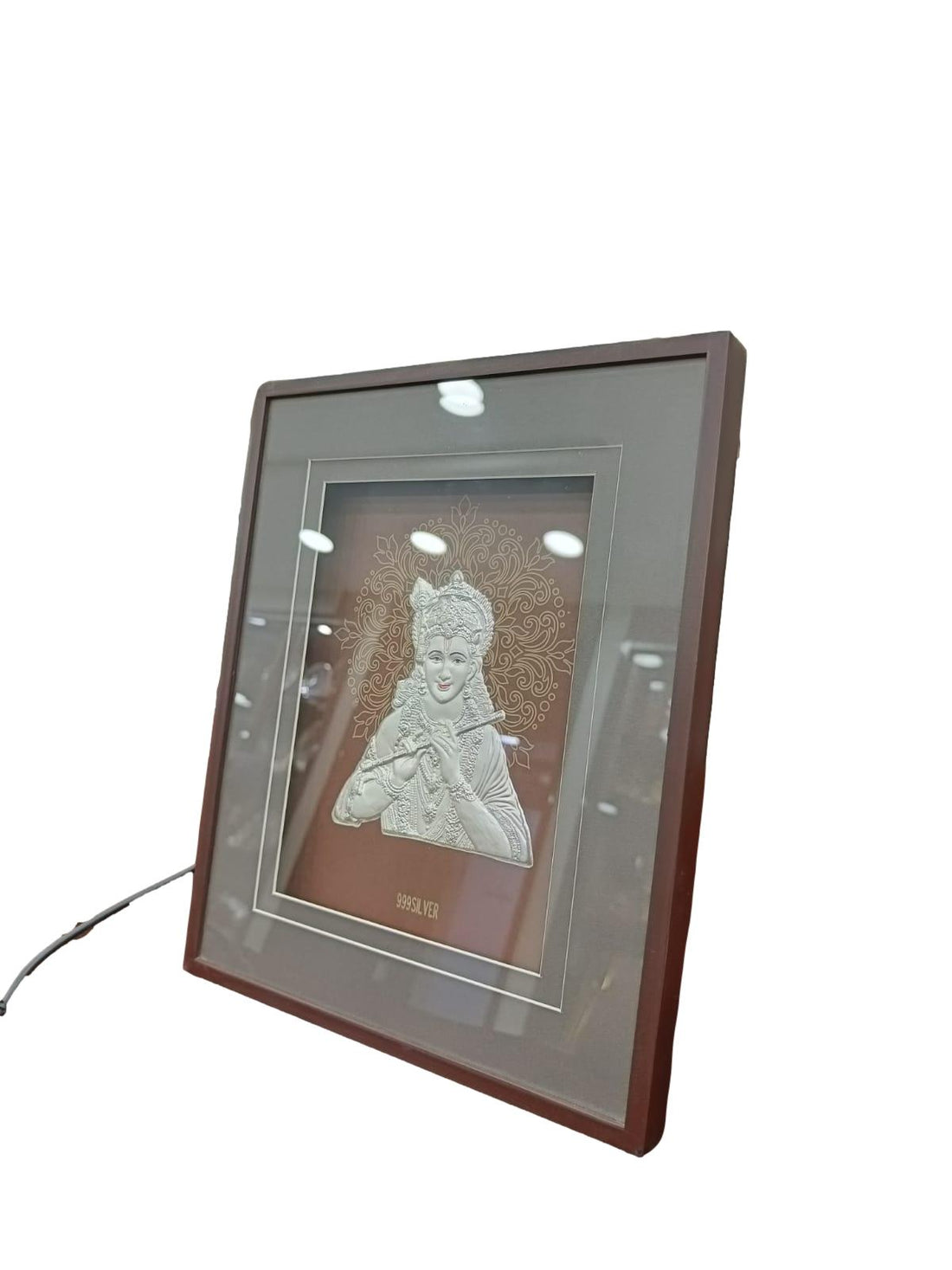 999 Silver Plating LED Light Flute Krishna Photo Frame