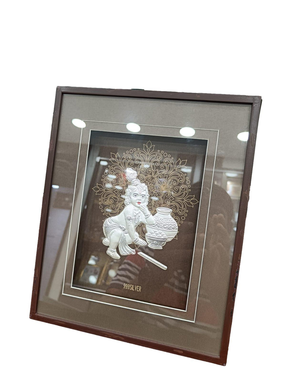 999 Silver Plating LED Light Butter Krishna Photo Frame