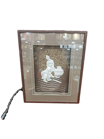 999 Silver Plating LED Light Butter Krishna Photo Frame