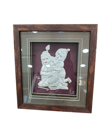 999 Silver Plating LED Light Krishna Photo Frame