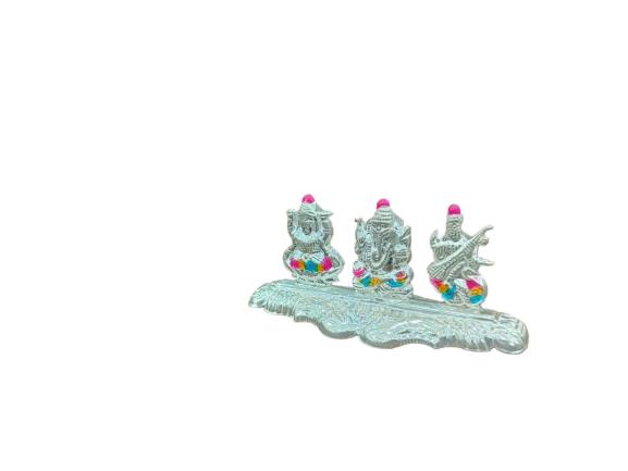 Silver Lakshmi Ganesh Saraswathi Agarbathi Stand Small 16gm