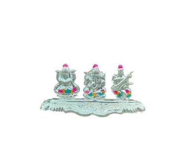 Silver Lakshmi Ganesh Saraswathi Agarbathi Stand Small 16gm