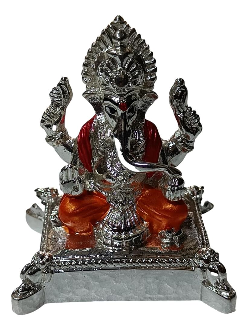 Ganesha Silver Coated Orange Colour