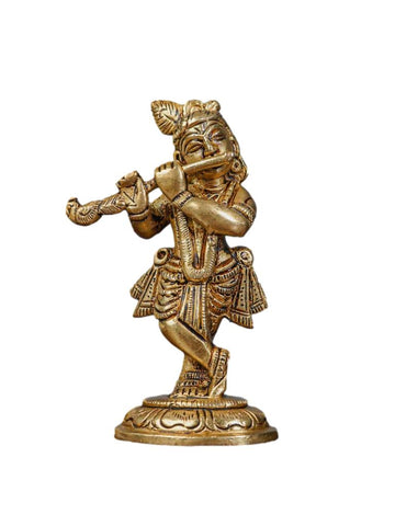 Brass Flute Krishna Idol