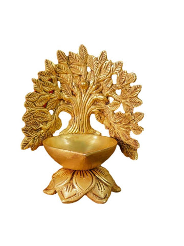 Brass Kalpavriksha Tree Diya with Lotus Base