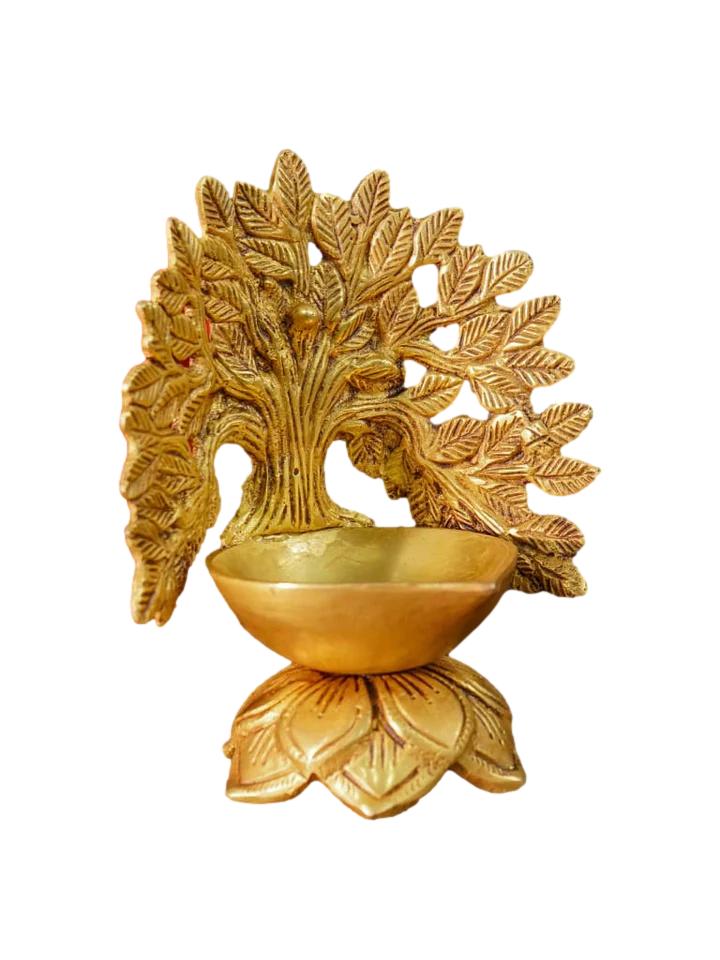 Brass Kalpavriksha Tree Diya with Lotus Base