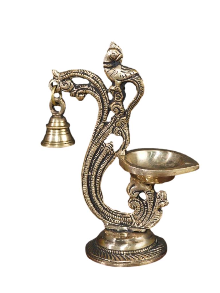 Brass Parrot Diya with Hanging Bell
