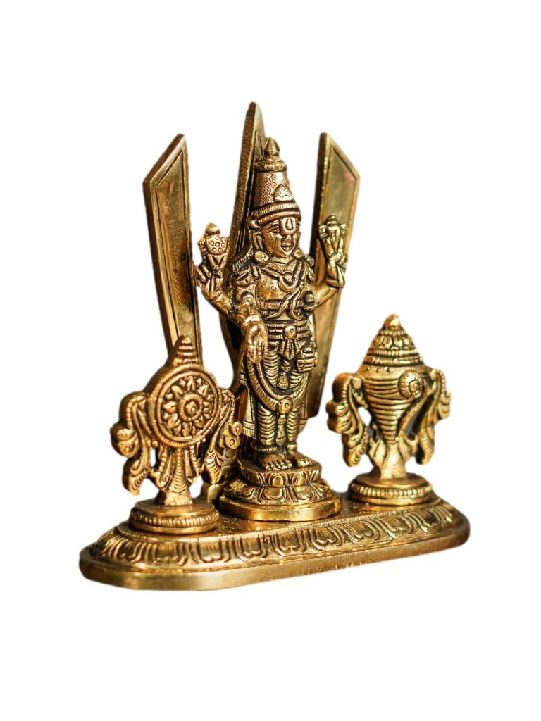 Brass Tirupathi Balaji Nam Shank Chakra with Oval Base (Black Antique Finish)